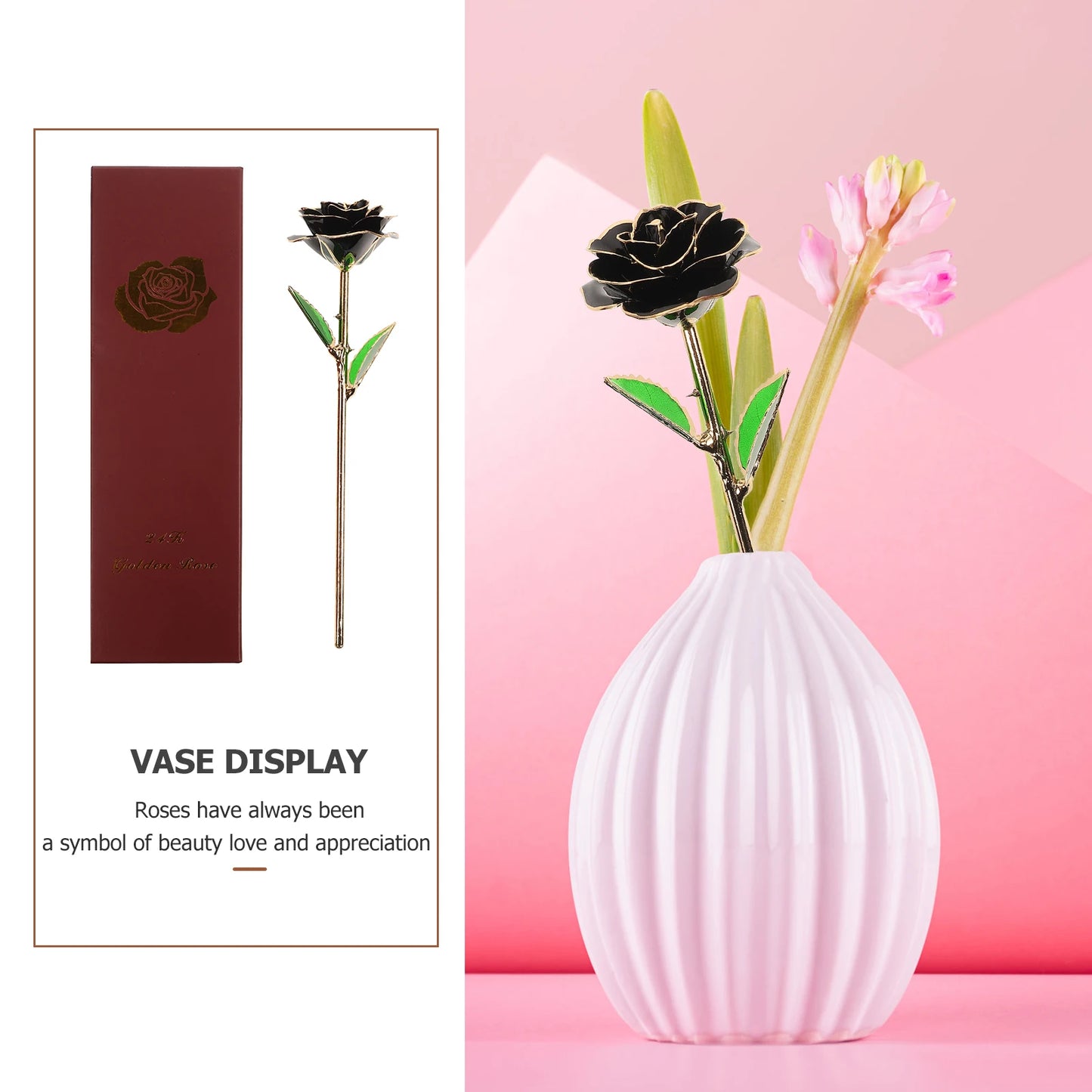 24K Gold Roses Plated Real Rose Gift with Souvenir Bag (Black)