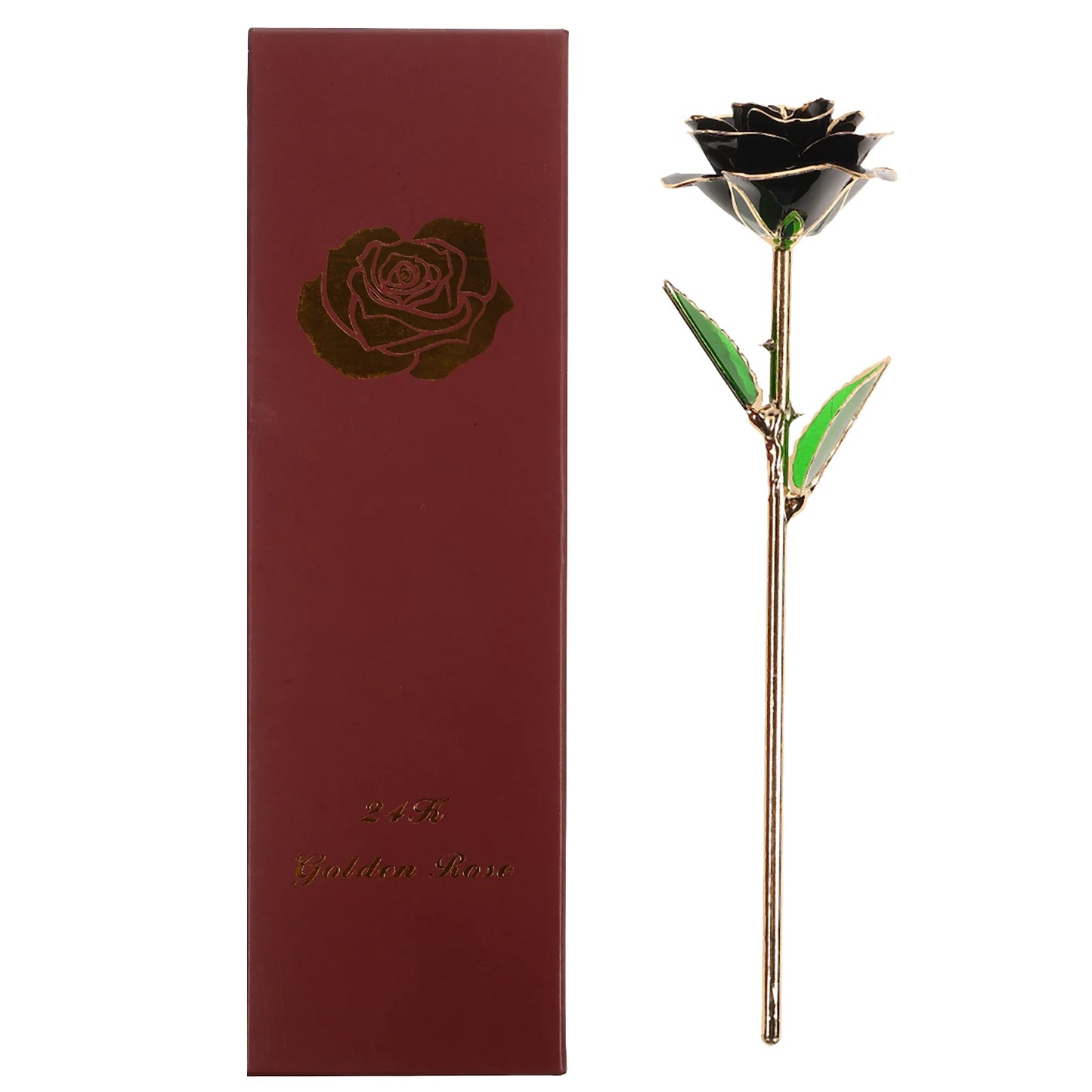 24K Gold Roses Plated Real Rose Gift with Souvenir Bag (Black)